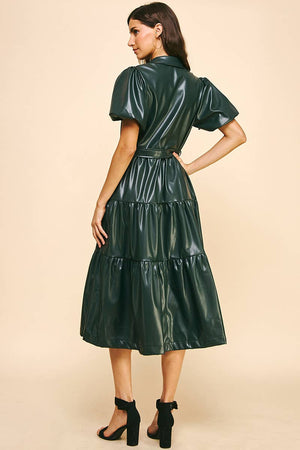 Hunter Tiered Leather Midi Dress