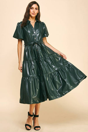 Hunter Tiered Leather Midi Dress