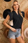 Women Ruffle Textured Flutter Sleeve V Neck Top | S-XL: Missy / M / White