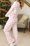 LDC Santa Claus Striped Print Loose Fit Two Piece Lounge Set: Pink / L