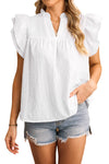 Women Ruffle Textured Flutter Sleeve V Neck Top | S-XL: Missy / M / White