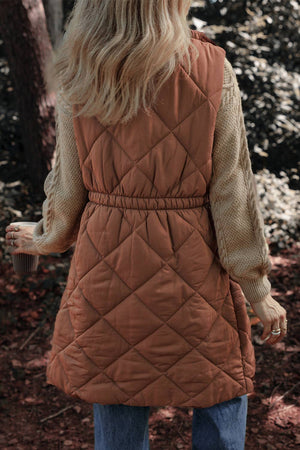 Longline Quilted Coffee Puffer Vest