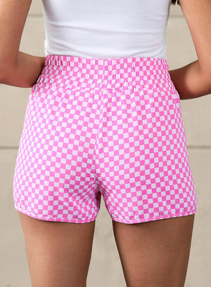 Women Checked Plaid High Waist Athletic Shorts | S-XL: Missy / S / Pink