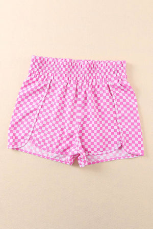 Women Checked Plaid High Waist Athletic Shorts | S-XL: Missy / S / Pink