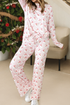 LDC Santa Claus Striped Print Loose Fit Two Piece Lounge Set: Pink / L