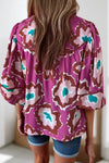 Women Abstract Print Ruched V Neck Half Sleeve Blouse | S-XL: Missy / L / As shown