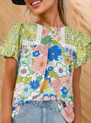 Floral Print Patch Blouse