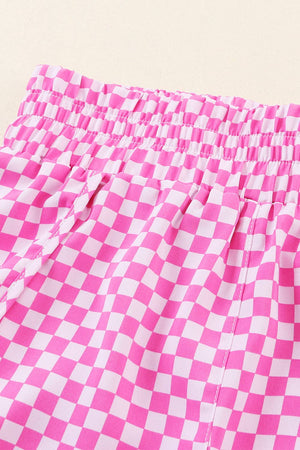 Women Checked Plaid High Waist Athletic Shorts | S-XL: Missy / L / Pink