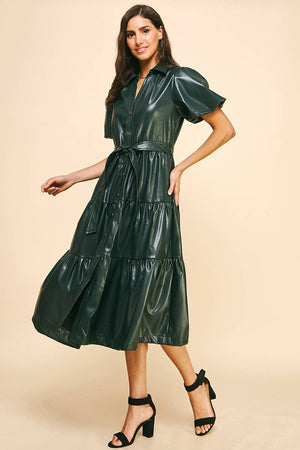 Hunter Tiered Leather Midi Dress