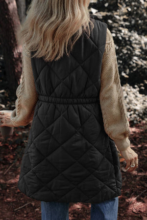 LDC Longline Quilted Stand Collar Puffer Vest: Coffee / M