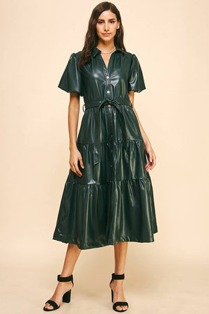 Hunter Tiered Leather Midi Dress