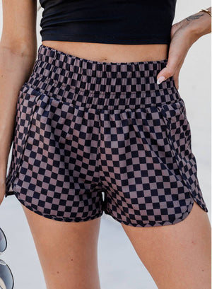 Women Checked Plaid High Waist Athletic Shorts | S-XL: Missy / S / Pink