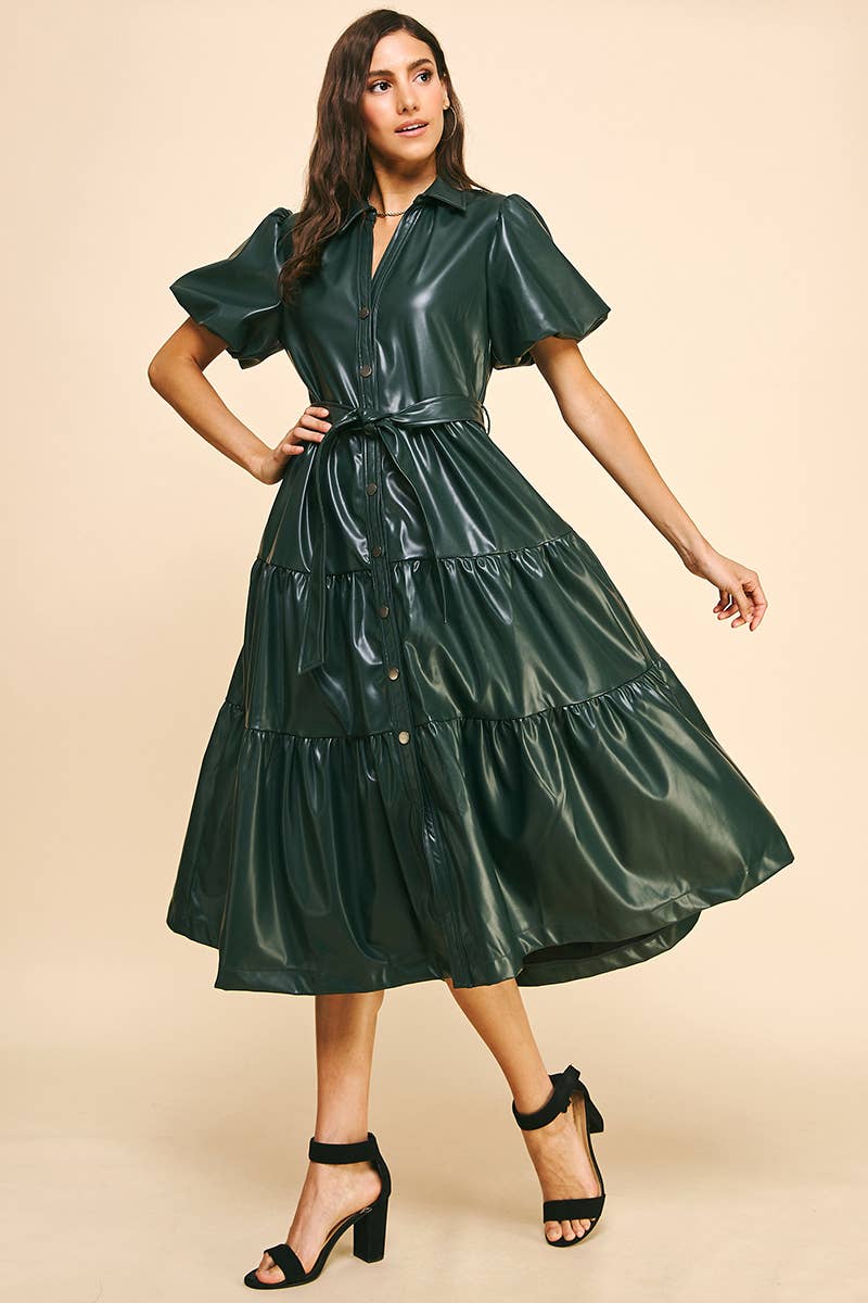 Hunter Tiered Leather Midi Dress Y'all Gotta Have It Hunter Tiered Leather Midi Dress Y'all Gotta Have It